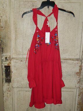 Bleuh Ciel Cold Shoulder Embroidered Dress Sz M (Y-44)
